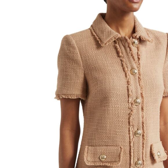 NWT Cinq a Sept Pammy cotton tweed mini shirtdress in brown sugar Size 8 - Picture 4 of 15